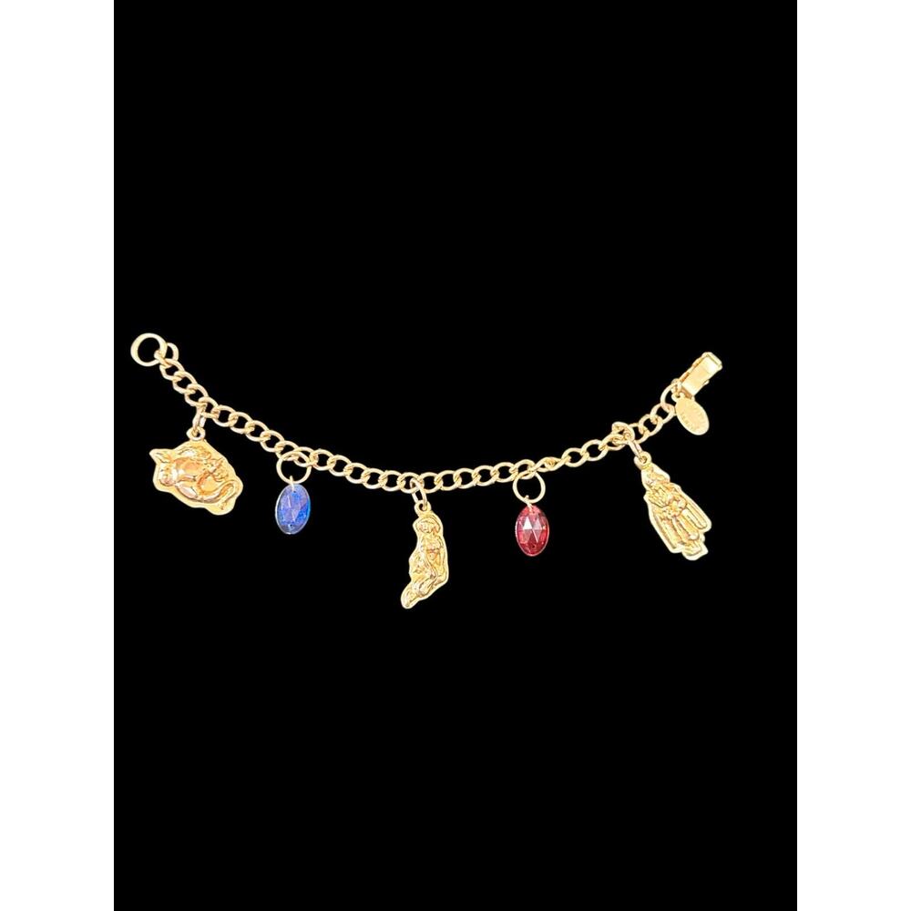 Vintage Disney Aladdin Charm Bracelet Genie Jasmine 90s Applause Gold Tone